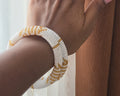 Taa Bangle - White and Gold seed bead woven bangle bracelet