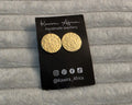 Adia Earrings - hammered brass disc stud earrings on Kawira Africa jewellery card