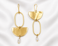 Zana Earrings – handmade asymmetric hammered gold hoop and half-moon drop earrings by Kawira Africa