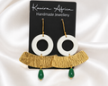 Chep Earrings – handmade white shell, hammered gold bar and emerald green teardrop earrings by Kawira Africa