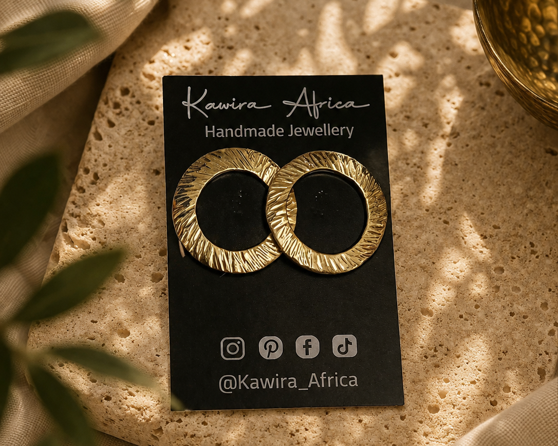 Mwanga Hoops – handmade hammered gold open-circle hoop earrings by Kawira Africa