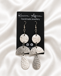 Wema Earrings - hammered aluminium geometric drop earrings with disc, half-moon and teardrop shapes