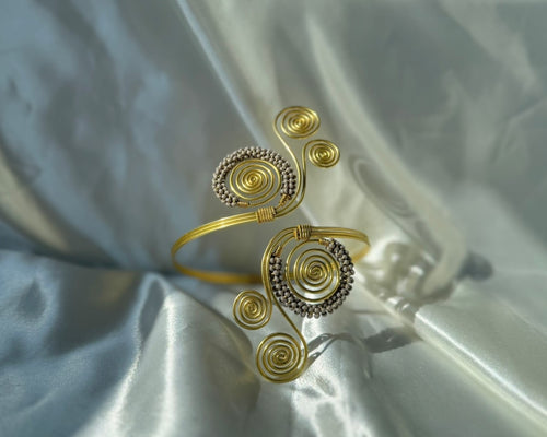 Brass Wire & Grey Bead Spiral Armlet