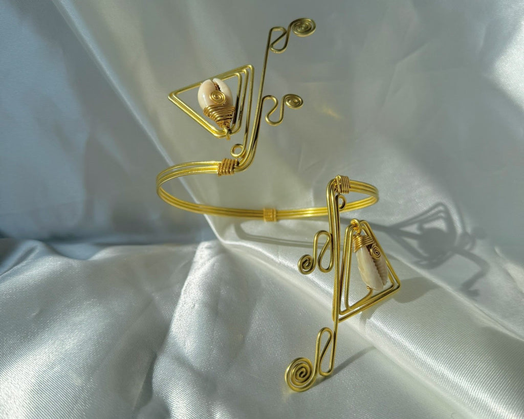 Brass Wire Triangle & Shell Armlet
