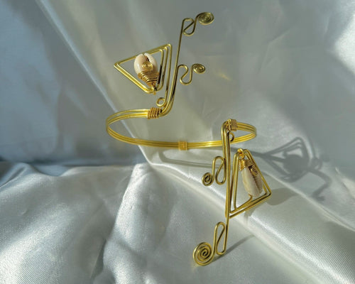 Brass Wire Triangle & Shell Armlet