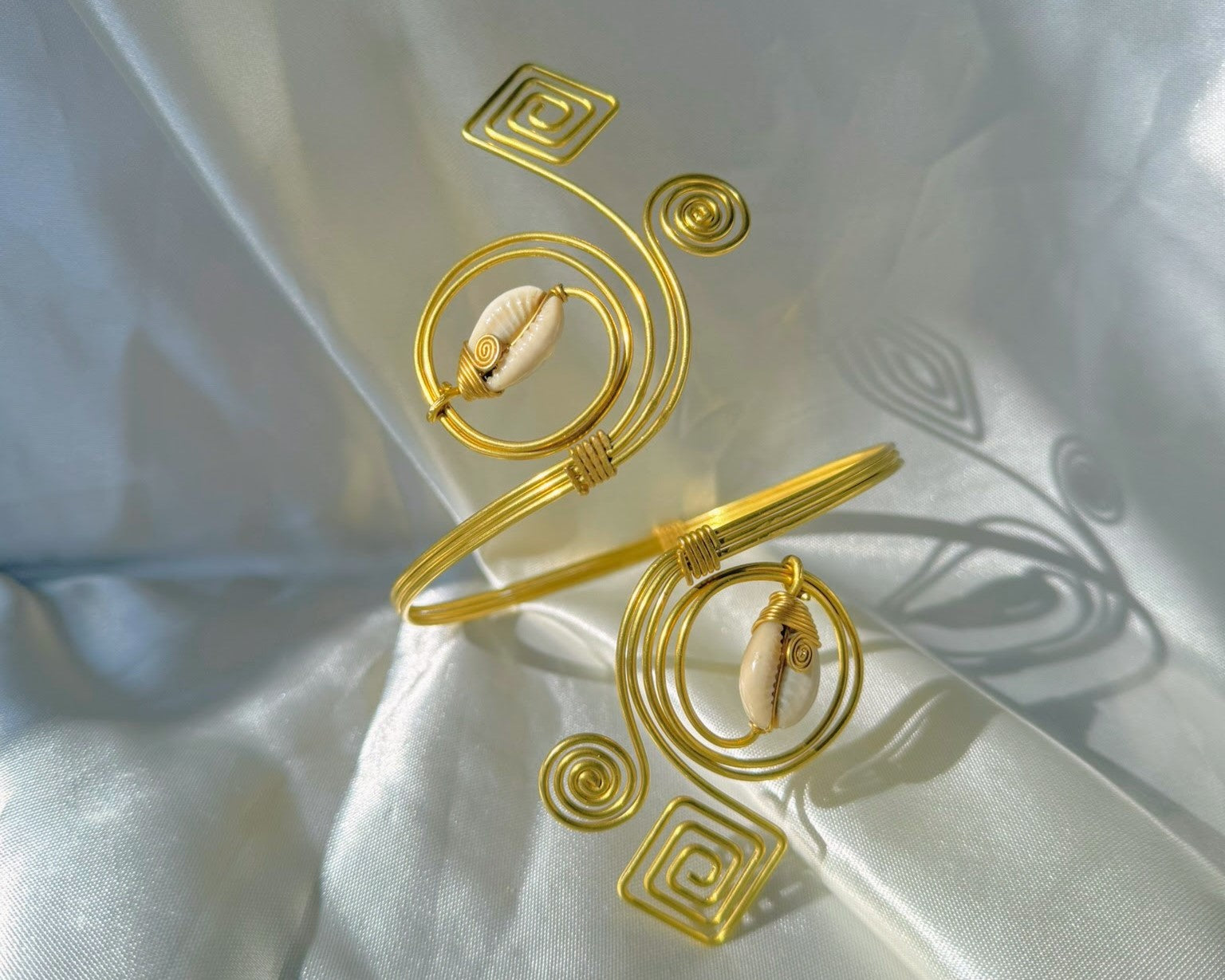Brass Wire Cowrie Shell & Geometric Armlet