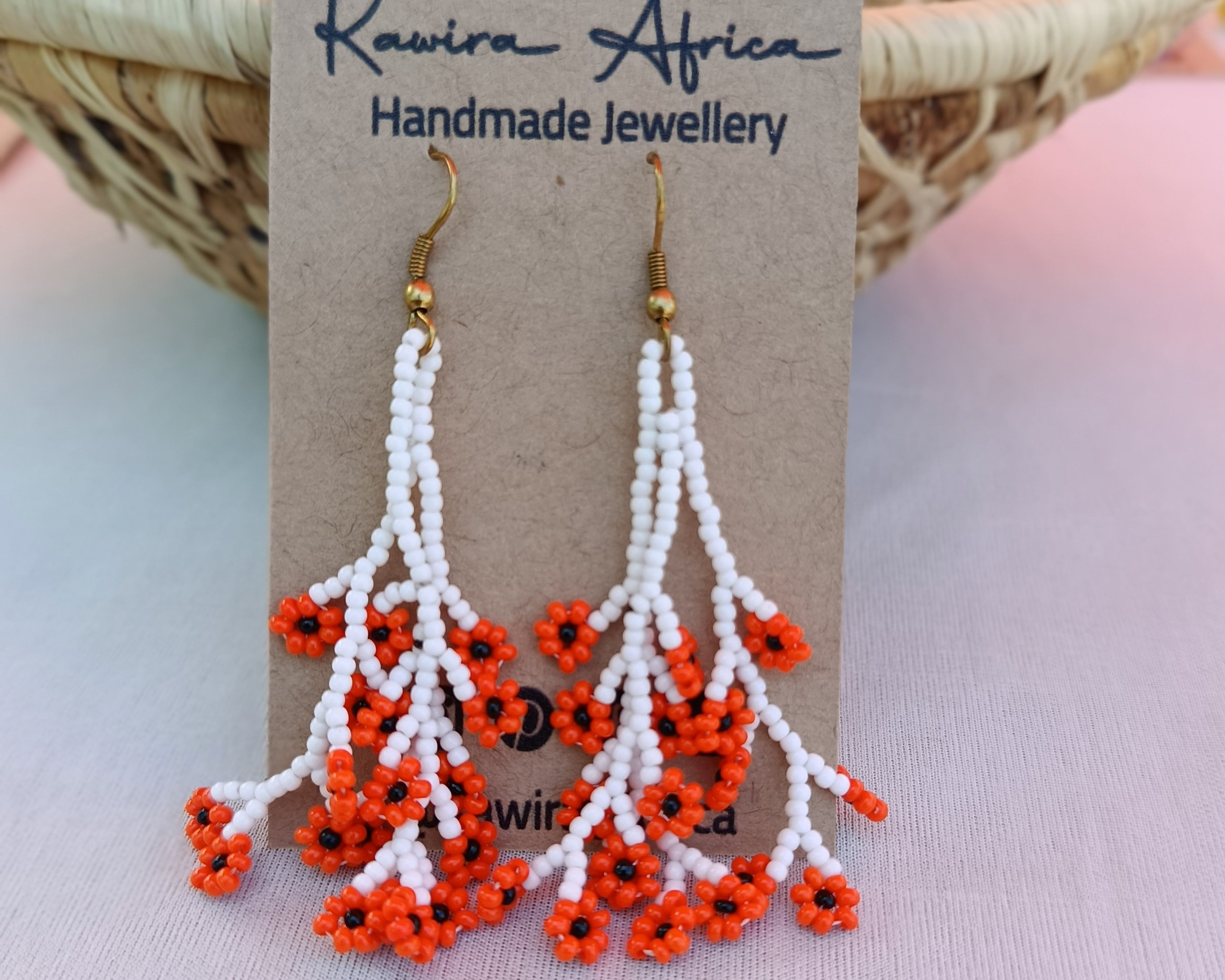 Maua Earrings -White & Orange