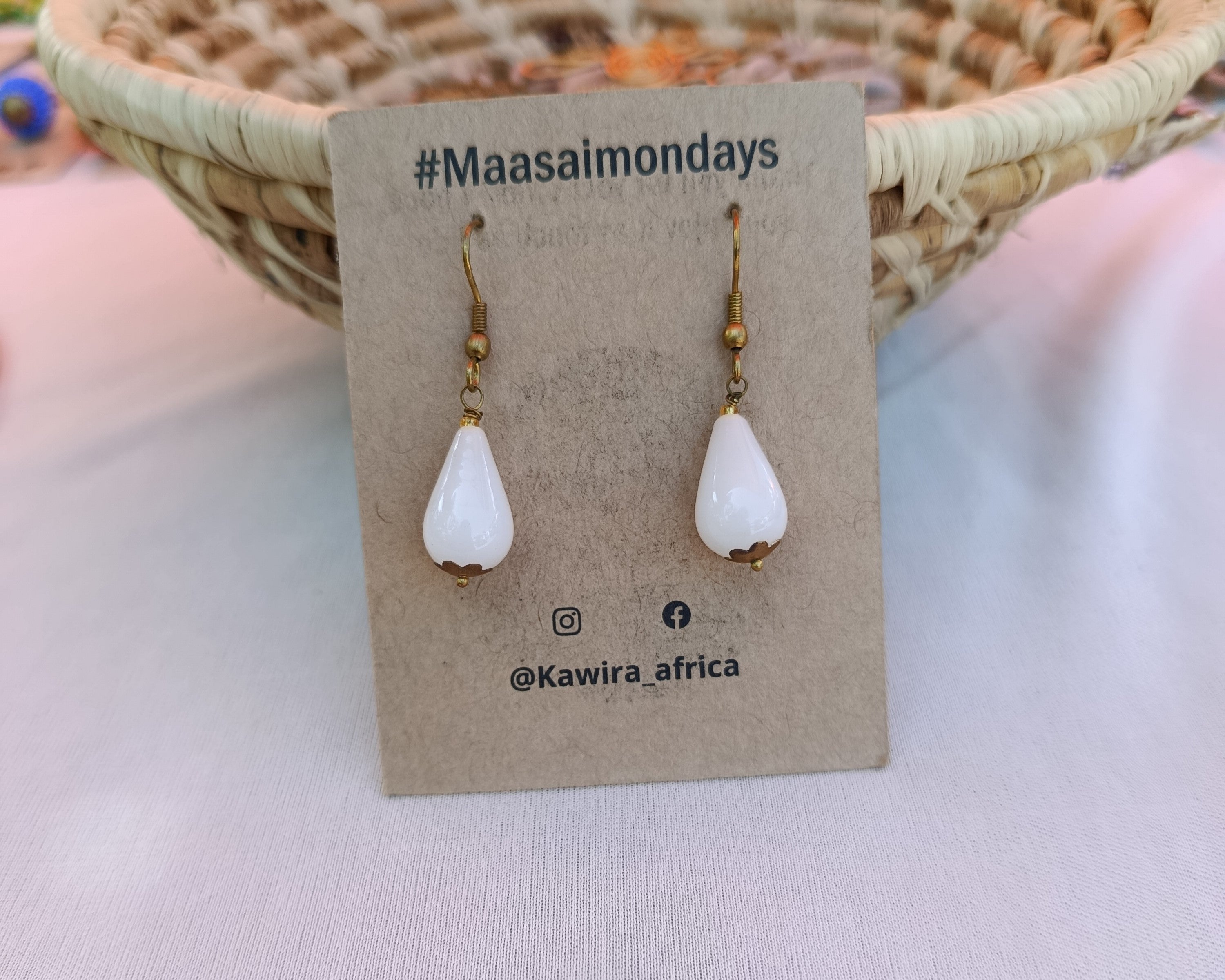 Dainty Drop Earrings-White