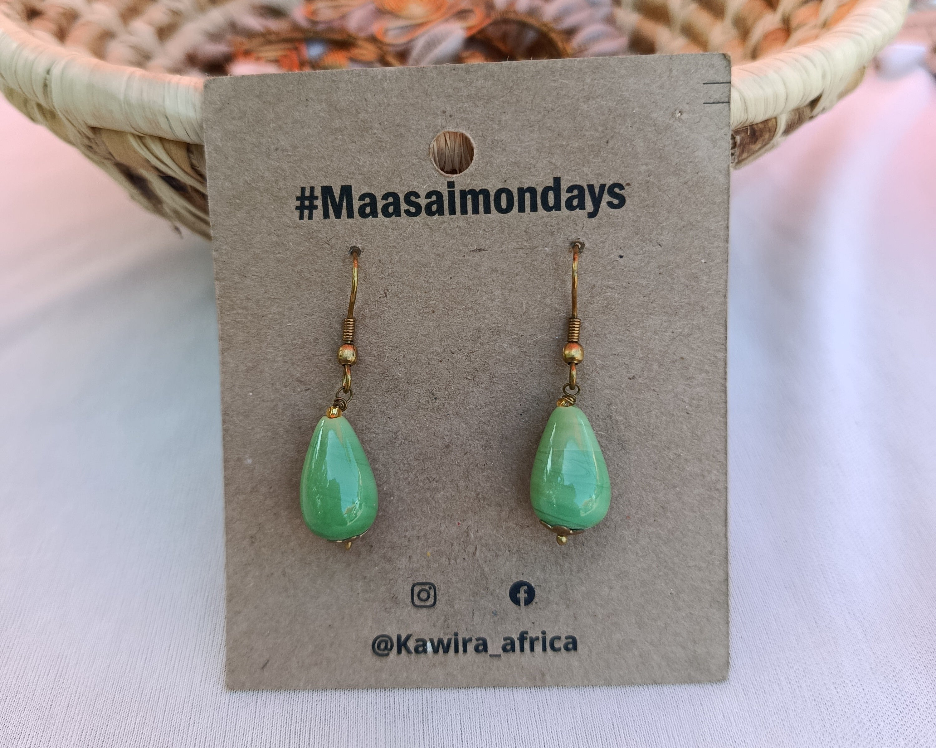 Dainty Drop Earrings -Green