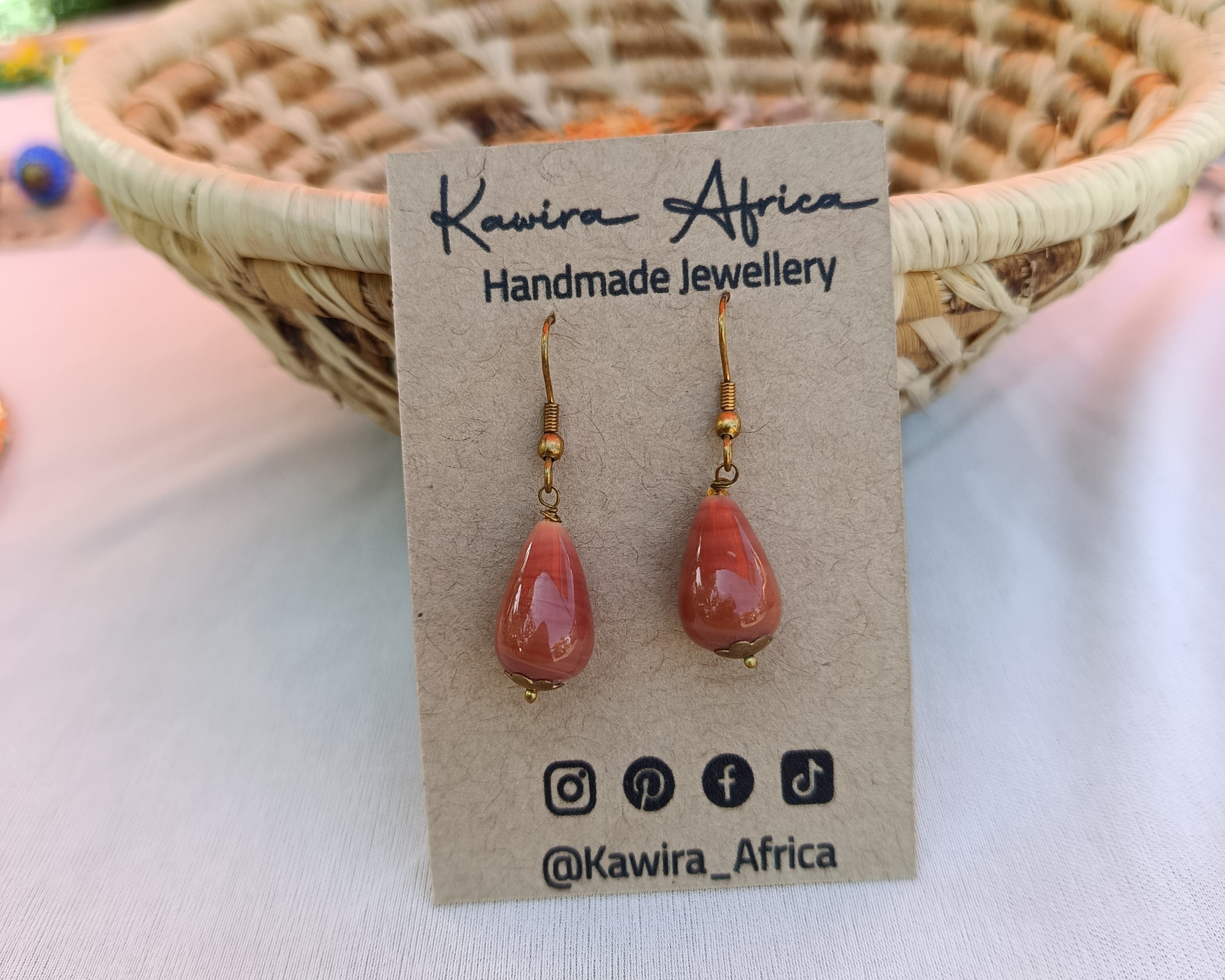 Dainty Drop Earrings -Brown