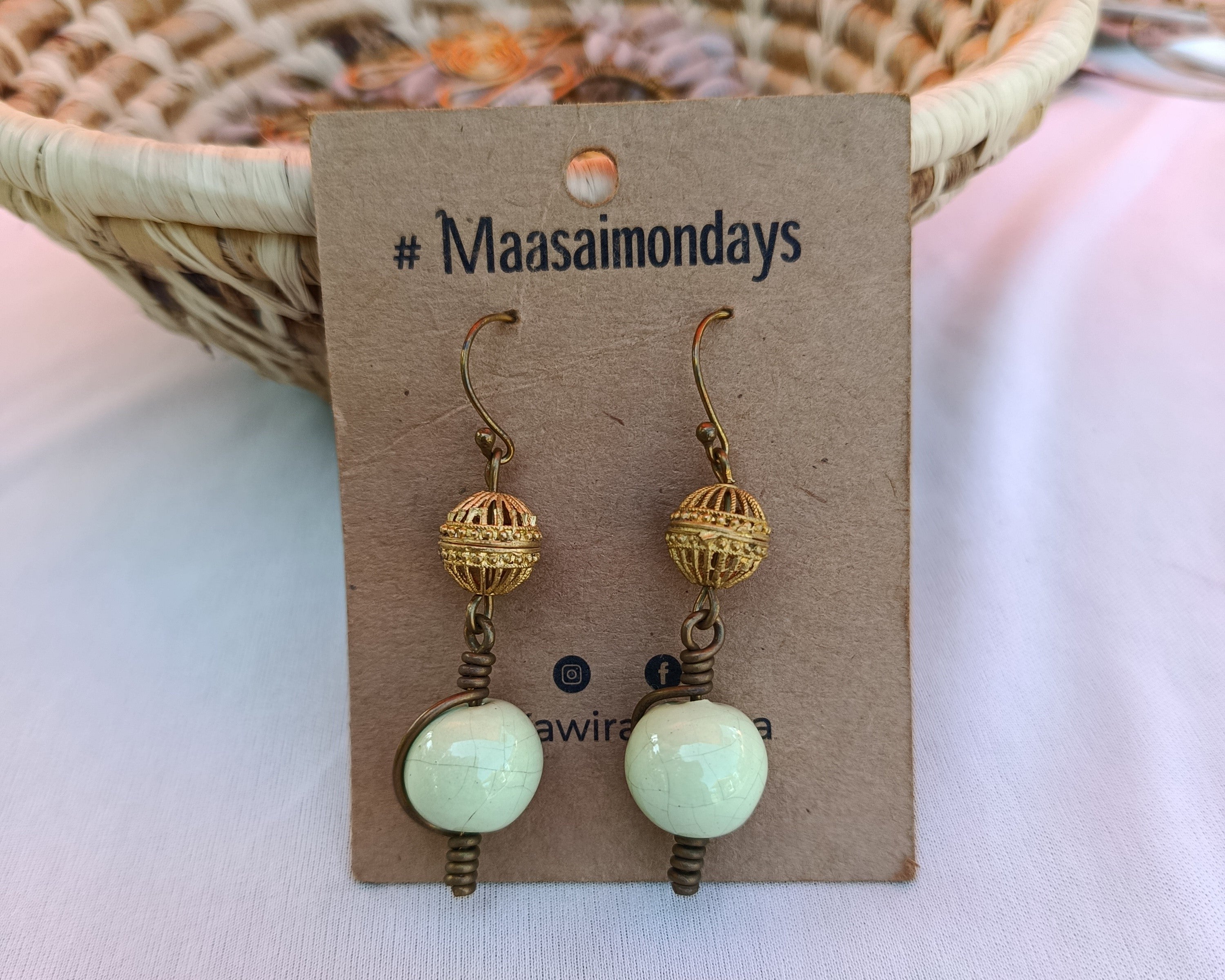 Ceramic Drop Earrings-Light Green