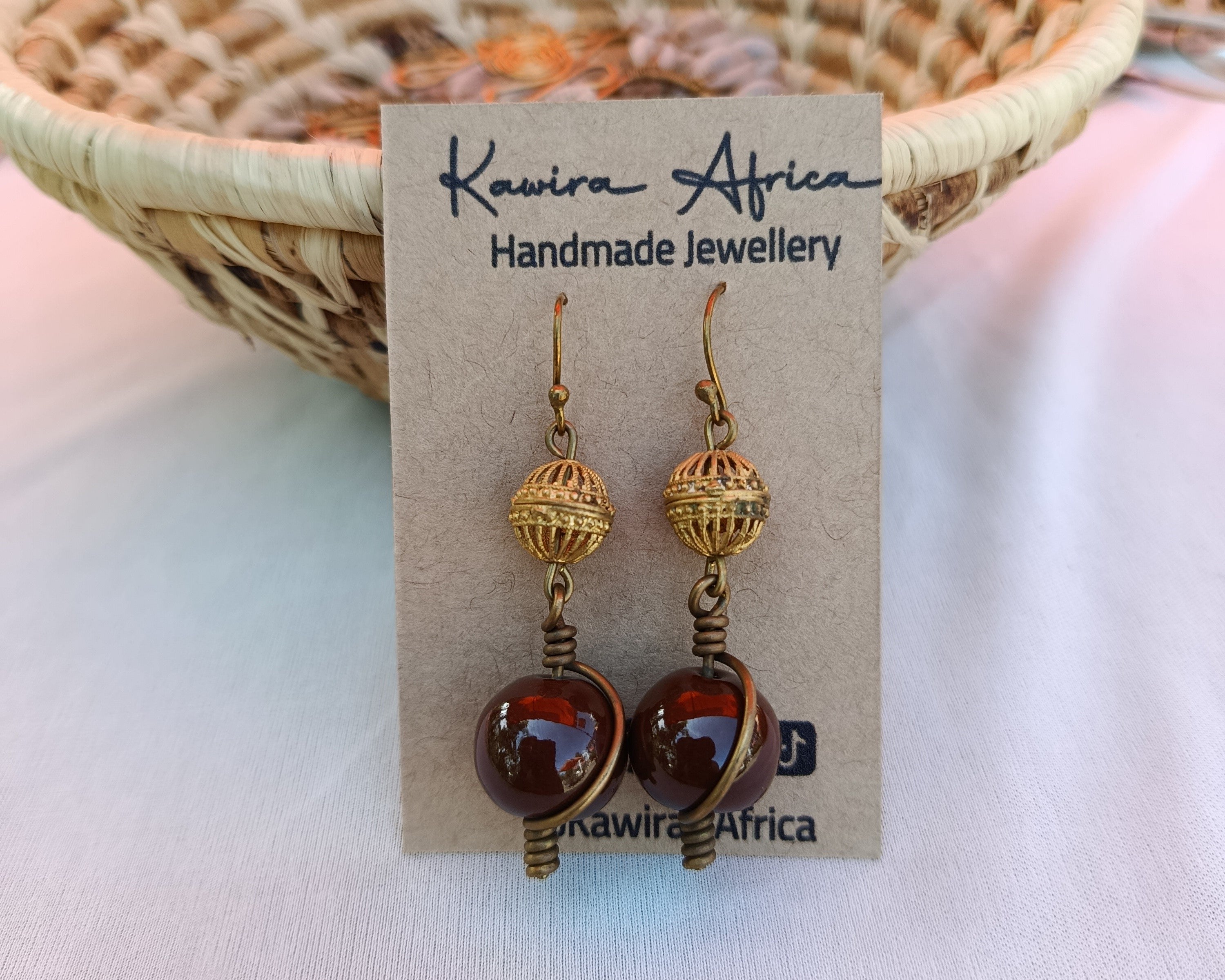 Ceramic Drop Earring- Brown