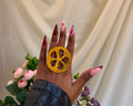 Chembe Ring - bold oversized gold disc statement ring worn on hand